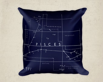 Pisces Pillow Cover, Astrological Constellation Throw Pillow, Zodiac Art, Home Decor, Horoscope, Celestial Decor, Antique Constellation