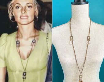 Long Bohemian antique bronze necklace 1960s Sharon Tate reproduction Hippie jewelry boho chic tiger eye bead vintage jewelry long beaded