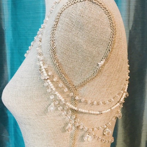 Custom Shoulder Necklace - Back necklace - crystal and pearl body shops jewelry - bridal jewelry - Belle Époque - burlesque - boudoir - statement