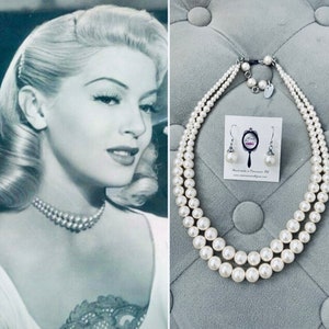 1950s graduated double strand white pearl necklace Old Hollywood Vintage jewelry 1940s 1950s Mad Men Mrs Maisel Vintage Pearls