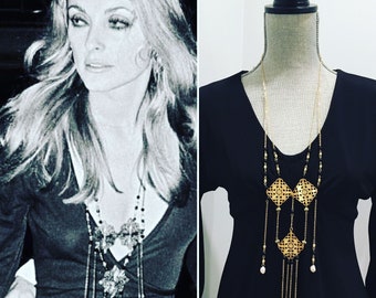 Long Bohemian necklace 1960s Sharon Tate reproduction Hippie jewelry boho chic halloween costume vintage jewelry long beaded