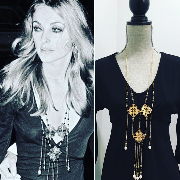 Long Bohemian necklace 1960s Sharon Tate reproduction Hippie jewelry boho chic halloween costume vintage jewelry long beaded