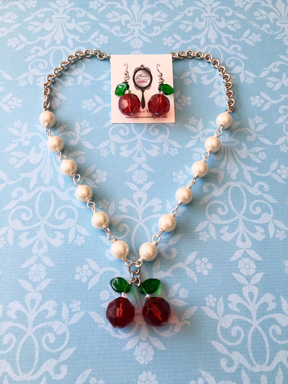 Cherry Necklace 1950s Jewelry Rockabilly Necklace Set 50s Necklace