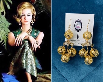Vintage 1960s style earrings Mad Men Jewelry Mid Century gold lantern earrings Vintage jewelry Bohemian Chic 60s earrings gold earrings