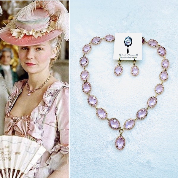 Marie Antoinette Pink Necklace Bridgerton Pink crystal Antique necklace Jewelry Vintage Pink Necklace Regency bridal jewelry