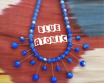 Blue Mid Century Modern Style Atomic necklace set Rockabilly Pinup Retro Mod Statement Necklace 1940s 1950s 1960s Summer Vintage Jewelry