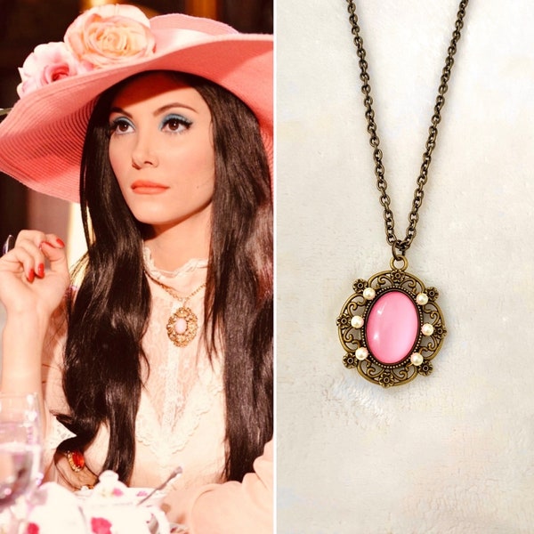 The Love Witch Victorian Gothic Pink Necklace 1960s jewelry 1960s necklace vintage jewelry witchy woman Halloween jewelry pink jewelry opal