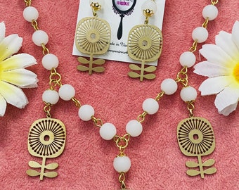 Atomic Daisy necklace Mid Century Modern Style necklace set Retro Flower Mod Statement Necklace 1960s 1970s Vintage Flower Jewelry