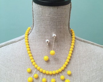 Yellow necklace Mid Century Modern Style necklace set Rockabilly Pinup Retro Mod Statement Necklace 1950s 1960s Vintage Atomic Jewelry