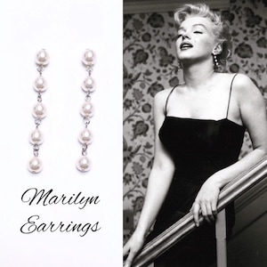 Marilyn Monroe chain link pearl earrings - prom - bridesmaid - white - aqua - light pink - vintage earrings - pinup - wedding jewelry