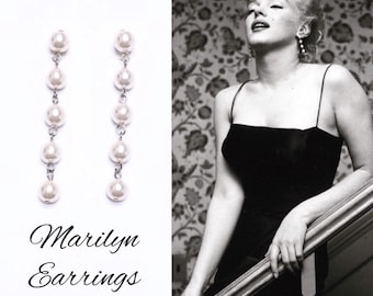 Marilyn Monroe chain link pearl earrings - prom - bridesmaid - white - aqua - light pink - vintage earrings - pinup - wedding jewelry