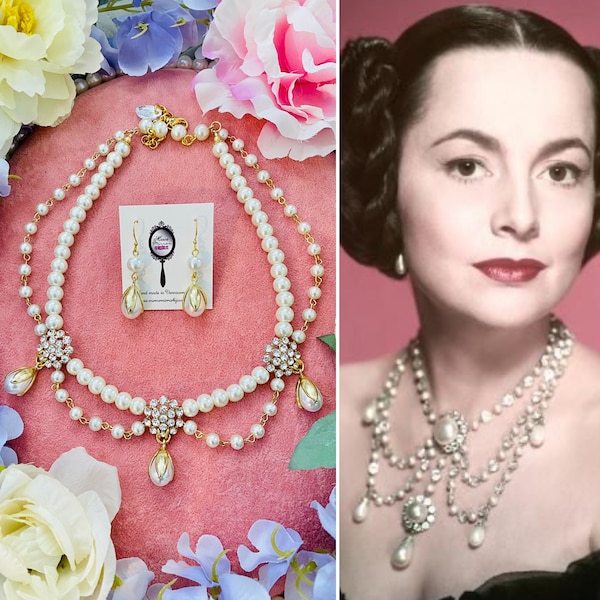 Regency Jewelry Pearl and clear crystal festoon necklace necklace set Vintage jewelry Regency jewelry vintage Earrings Bridgerton Sanditon