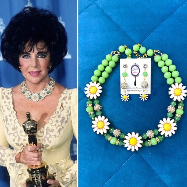 Elizabeth Taylor style Daisy style necklace 1960s Vintage Jewelry Old Hollywood Necklace set Daisy necklace 1960s necklace 1960s jewelry