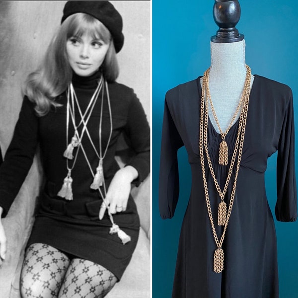 Long Tassel Necklaces Bohochic 1960s Brigitte Bardot Vintage Jewelry Mid Century Modern Flapper Necklace 1920s Tassel necklace Antique bronz