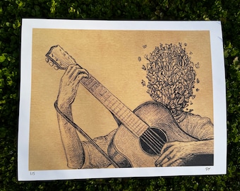 Acoustic Guitar Butterfly Art Melodies Rhapsodical and Fair 8.5x11 print