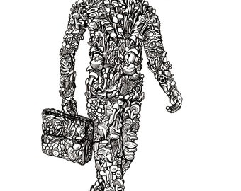 Mushroom Man Fungi Wall Art Print Mycelial Network Executive 11x17