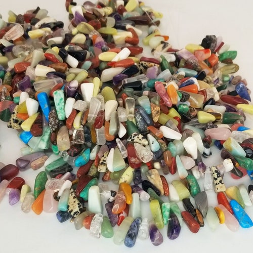 Mixed Gemstone Chips Drilled Beads Etsy