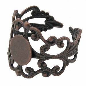 Antique Copper Filigree Adjustable Ring Blank Base