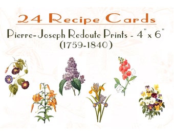 Botanical Recipe Cards: Pierre-Joseph Redoute Prints, Set of 24