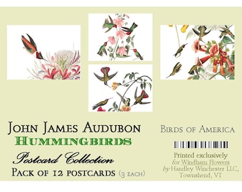 John James Audubon Hummingbird Postcards: Vintage Bird Art Prints, Set of 12