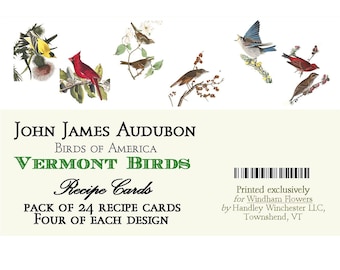 Recipe Cards 4" x 6" Bird Prints - Set of 24 Cards - John James Audubon Vermont Birds - High Quality 100# cardstock 6 Designs/4 Cards Each