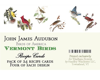 John James Audubon Bird Recipe Cards: Vermont Birds Art, Set of 24