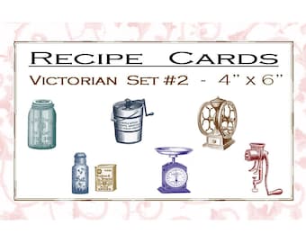 Victorian Kitchen Recipe Cards: Vintage Gadget Art, Set #2