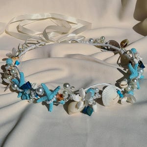 Beach tiara, Coastal Seashell Headpiece, Starfish Hair Wreath, Shells Hair Vine, Mermaid Crown, Bohemian Beach Crown, Festive Hair Band