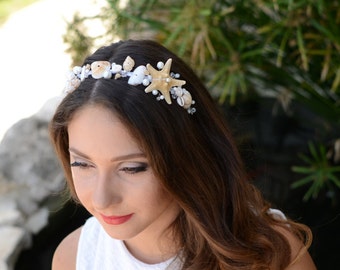 Beach Bridal Hairpiece,Wedding SeaShell Headpiece,Pearls Halo Bride,Starfish Crown,Wedding Hair Accessories,Mermaid Hair handmade by CyShell