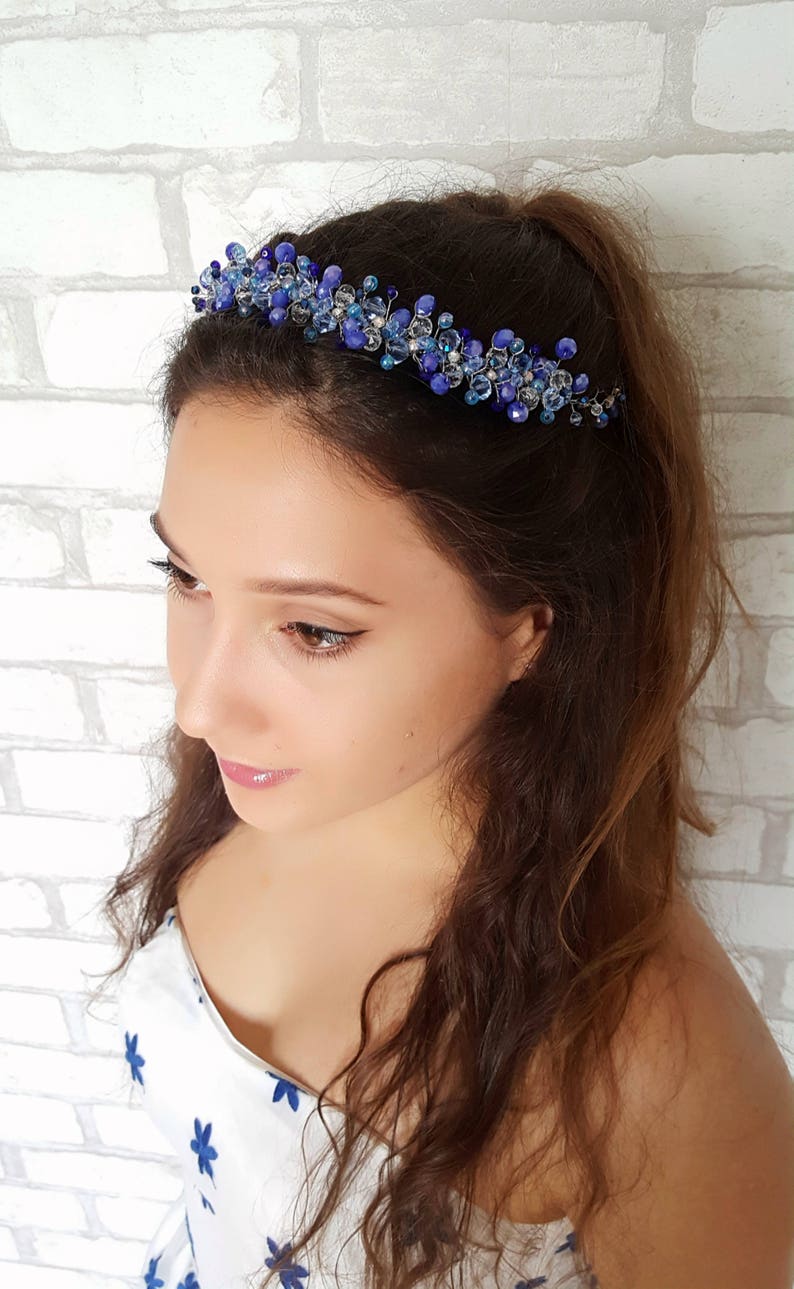 Free Shipping Bridal Royal Blue Crown,Bridal Headpiece,Blue Crystal Tiara,Hair Accessories,Wedding Headband,Blue Crystals Flower girl Wreath