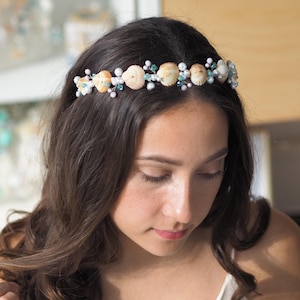 Beach Seashells Headpiece, Bridal Shells Crown, Pearl Tiara, Wedding Shells Hair Accessories, Mermaid Headband, Beach seashell hairpiece