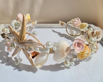 Mermaid crown, beach tiara, seashells headpiece, starfish crown, beach wedding tiara, shells crown, hair accessory