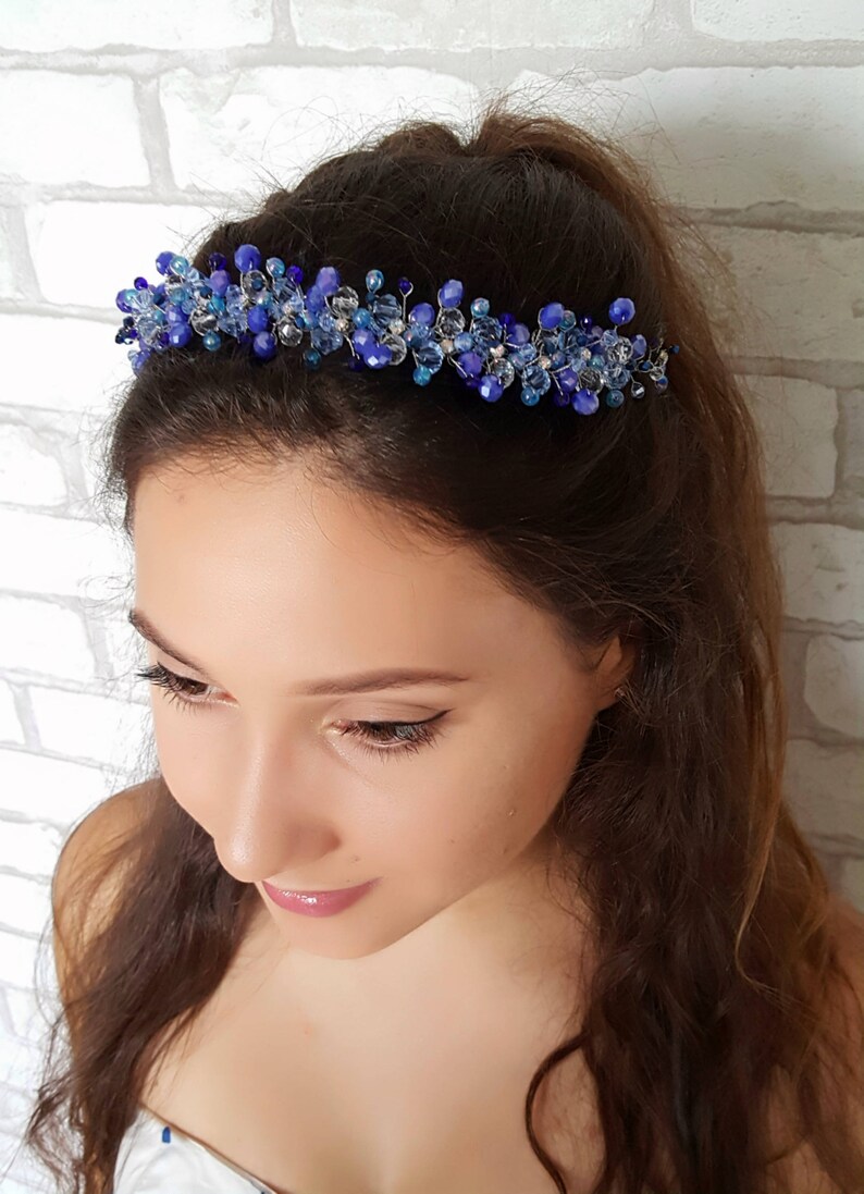 Free Shipping Bridal Royal Blue Crown,Bridal Headpiece,Blue Crystal Tiara,Hair Accessories,Wedding Headband,Blue Crystals Flower girl Wreath