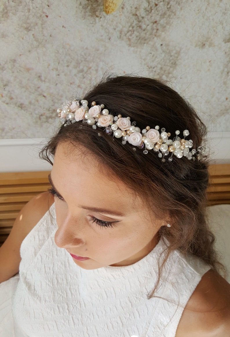Flor Tiara de novia tocados de novia rosas corona tocado de Etsy