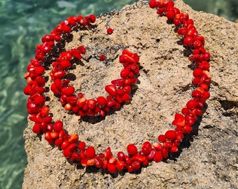 Coral jewelry, handmade jewelry, red coral necklace, coral bracelet, statement jewelry set, red crystal necklace, fashion jewelry