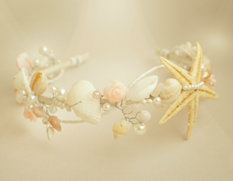 Free Shipping Beach Bridal Tiara,Wedding Shell Headpiece,Pearl Starfish Crown,Wedding Accessories,Mermaid Hair,Flower girl tiara,Shell crown
