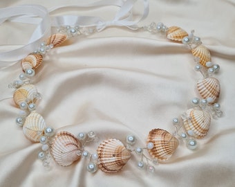 Beach seashell headpiece, wedding hair accessories, shells hair vine, seashell hair halo, mermaid crown, nautical hairpiece