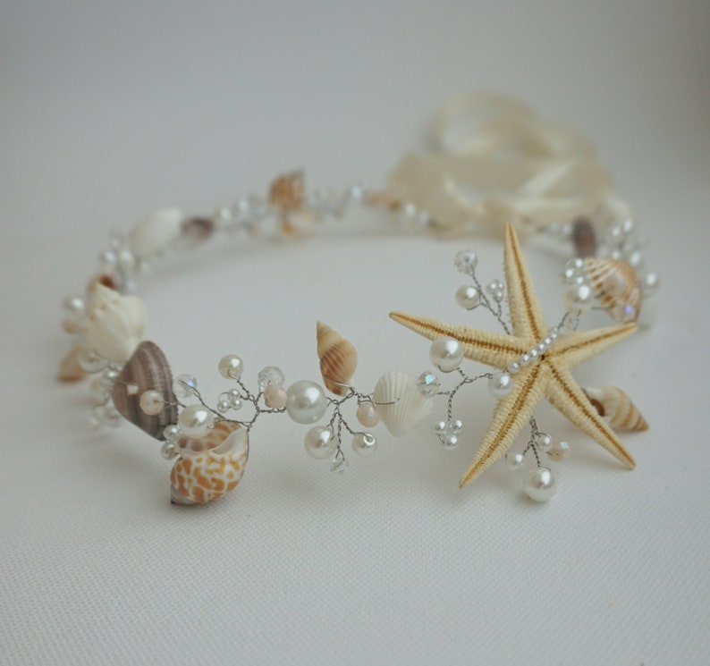 Beach Bridal Hairpiece,Wedding SeaShell Headpiece,Pearls Halo Bride,Starfish Crown,Wedding Hair Accessories,Mermaid Hair handmade by CyShell