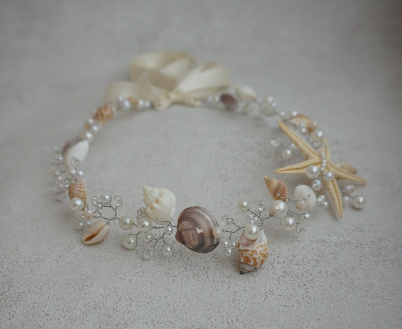 Beach Bridal Hairpiece,Wedding SeaShell Headpiece,Pearls Halo Bride,Starfish Crown,Wedding Hair Accessories,Mermaid Hair handmade by CyShell