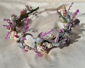 Beach crown, seashell tiara, beach wedding tiara, starfish headband, beach hair accessory, beach halo, mermaid crown, beach party crown