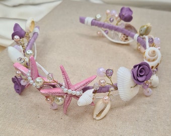 Beach bridal tiara Wedding shell headpiece Mermaid headband Seashell crown Starfish hairpiece Mermaid crown Beach party crown
