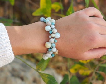 Amazonite bracelet, gemstone jewelry, beaded bracelet, unique jewelry, crochet jewelry, special gift, birthday gift, summer bracelet