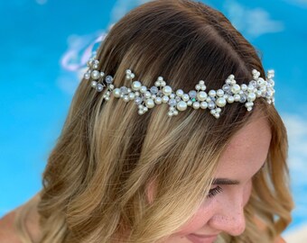Pearl hair vine, bridal hair halo, pearl crown, bridal tiara, hair band, wedding hair accessory, flower girl tiara, diadem, crown, hair halo