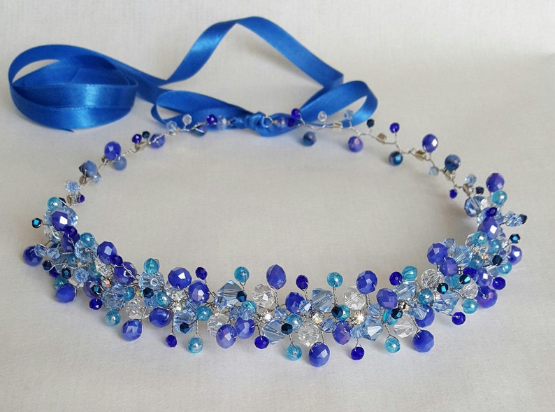 Free Shipping Bridal Royal Blue Crown,Bridal Headpiece,Blue Crystal Tiara,Hair Accessories,Wedding Headband,Blue Crystals Flower girl Wreath
