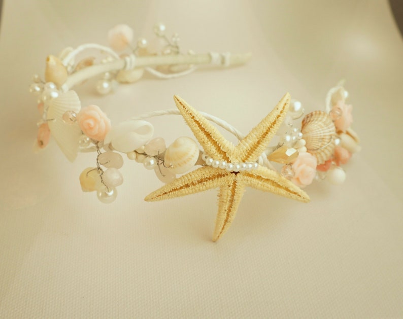 Free Shipping Beach Bridal Tiara,Wedding Shell Headpiece,Pearl Starfish Crown,Wedding Accessories,Mermaid Hair,Flower girl tiara,Shell crown