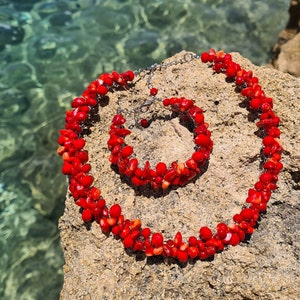 Bijoux en corail, bijoux faits à la main, collier de corail rouge, bracelet de corail, ensemble de bijoux de déclaration, collier en cristal rouge, bijoux de mode image 2