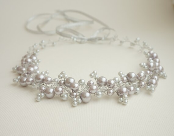 Bridal Silver Pearls CrownBridal TiaraGrey Pearls | Etsy