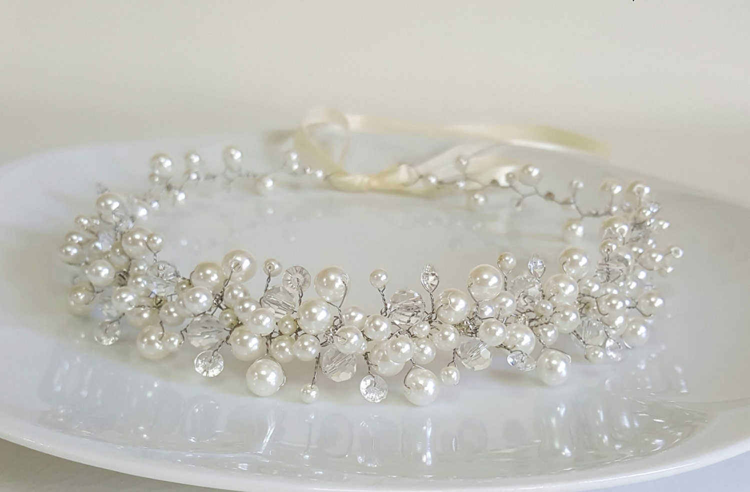 Bridal pearl tiara Pearl crown Wedding hair accessory Pearl | Etsy