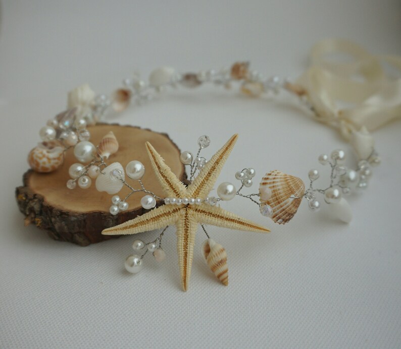 Beach Bridal Hairpiece,Wedding SeaShell Headpiece,Pearls Halo Bride,Starfish Crown,Wedding Hair Accessories,Mermaid Hair handmade by CyShell