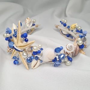 Mermaid Tiara, Blue Seashell Crown, Beach Wedding Hair Accessory, Shells Headpiece, Beach Hair Band, Seashells Tiara, Nautical Headpiece